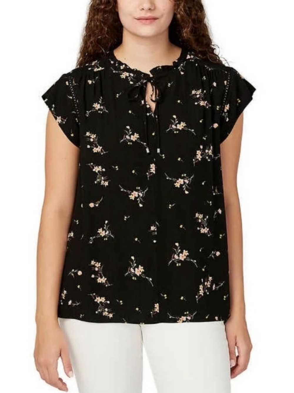 Buffalo David Bitton Black and Pink Floral Blouse